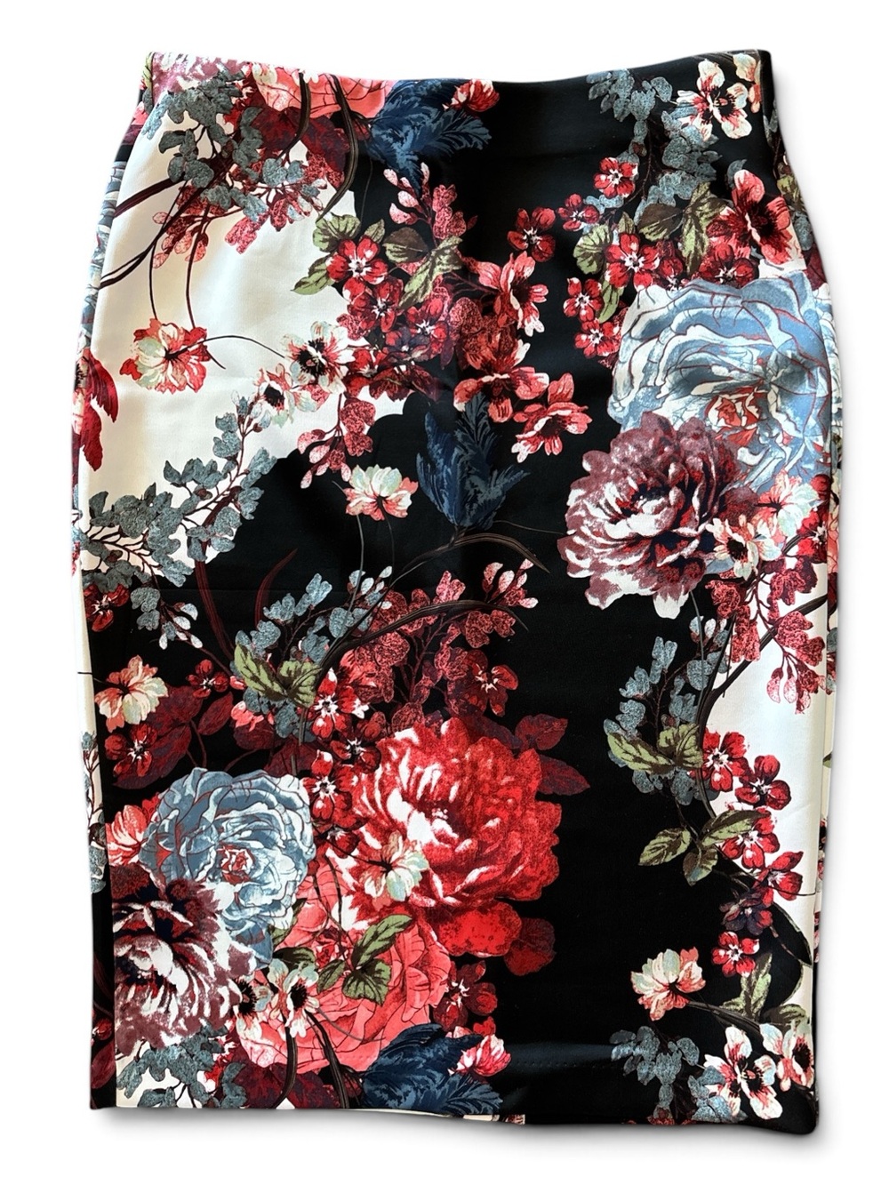 ECI Floral Pencil Skirt in Black, Red, Blue, White